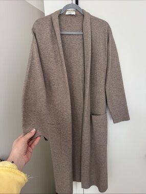 Babaton Taupe Knit Open-Front Long Cardigan